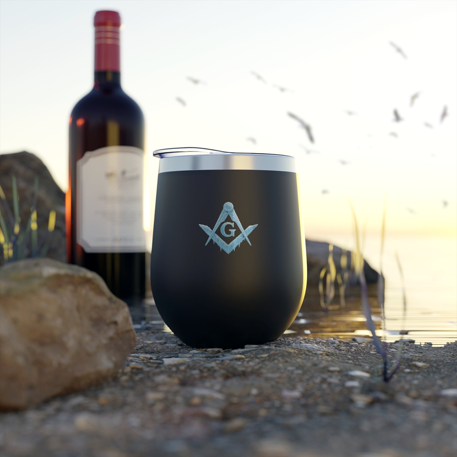 Master Mason Blue Lodge Vacuum Cup - Frosty Square & Compass G Design - Bricks Masons