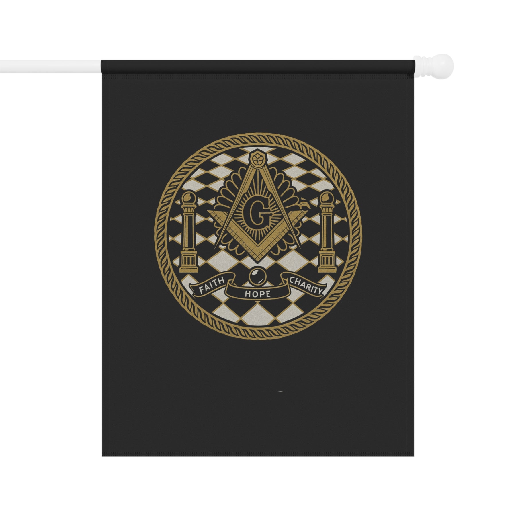 Master Mason Blue Lodge Yard Flag - Faith Hope Charity Printed Poly Poplin - Bricks Masons