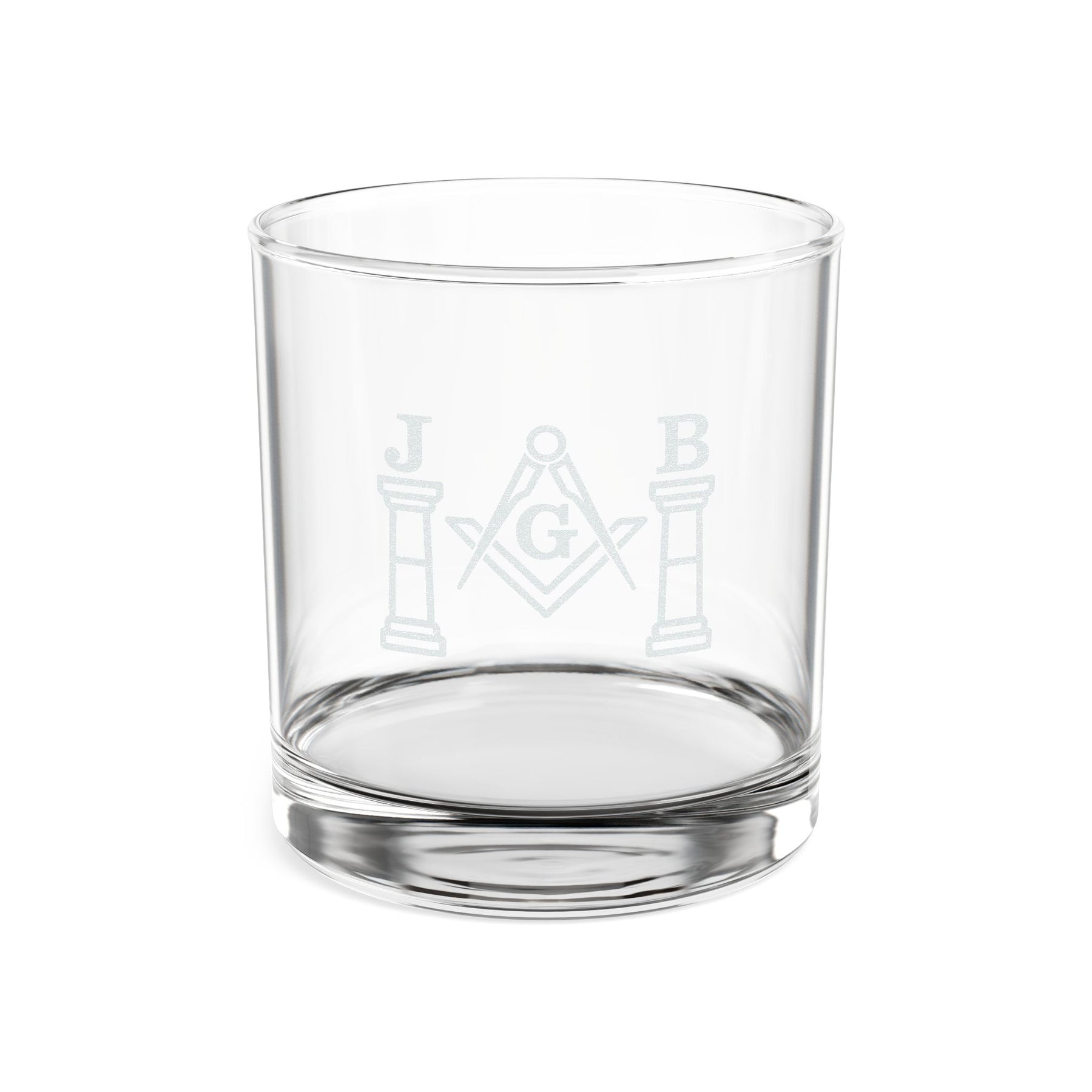 Vaso de whisky de la Logia Azul de Maestro Masón - Cuadrado y Compás G con pilares J&amp;B