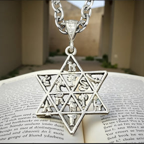 Star of David pendant with the 12 Tribes of Israel in Silver 3 cm 7 g Art 154 - Bricks Masons