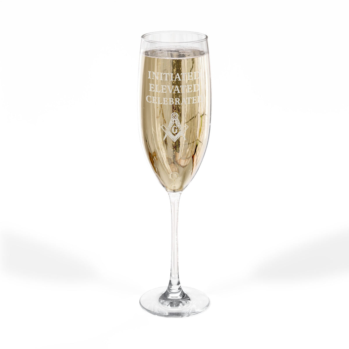 Master Mason Blue Lodge Champagne Flute - S&C G Initiated Elevated Celebrated - Bricks Masons