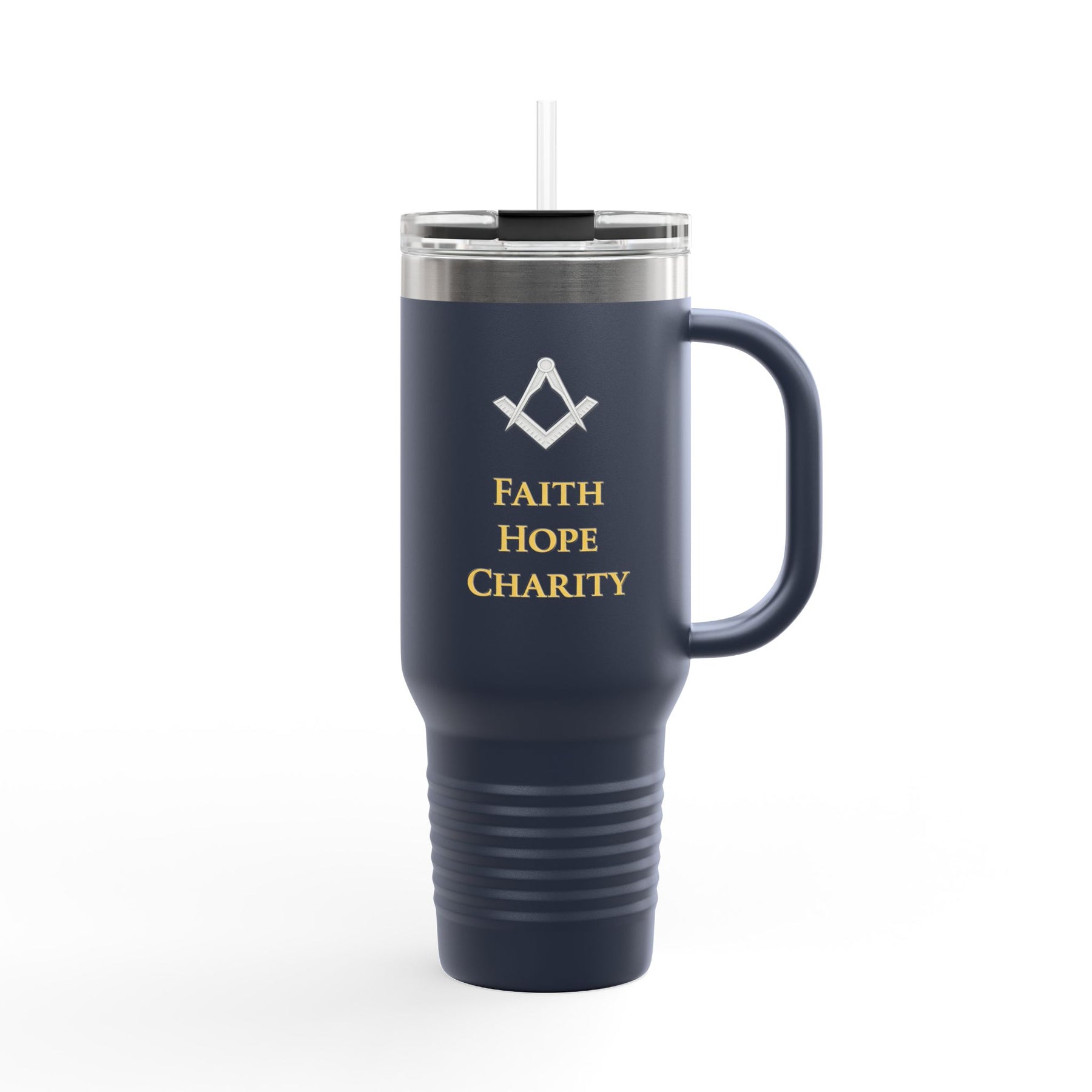 Master Mason Blue Lodge Ringneck Tumbler - Faith Hope & Charity with Square & Compass - Bricks Masons