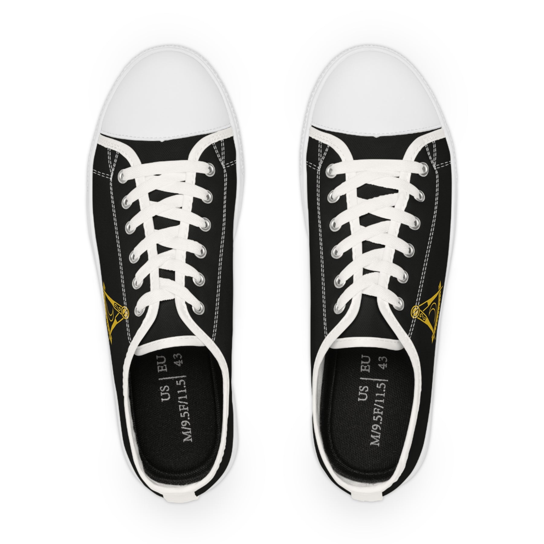 District Deputy Grand Master Blue Lodge Sneaker - Low Top Sneaker Black & White Gold Emblem - Bricks Masons