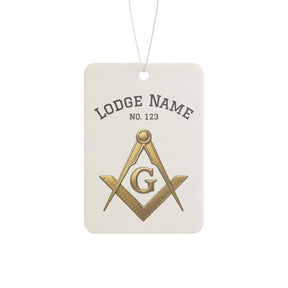 Master Mason Blue Lodge Car Air Freshener - Gold S&C G With Personalization - Bricks Masons