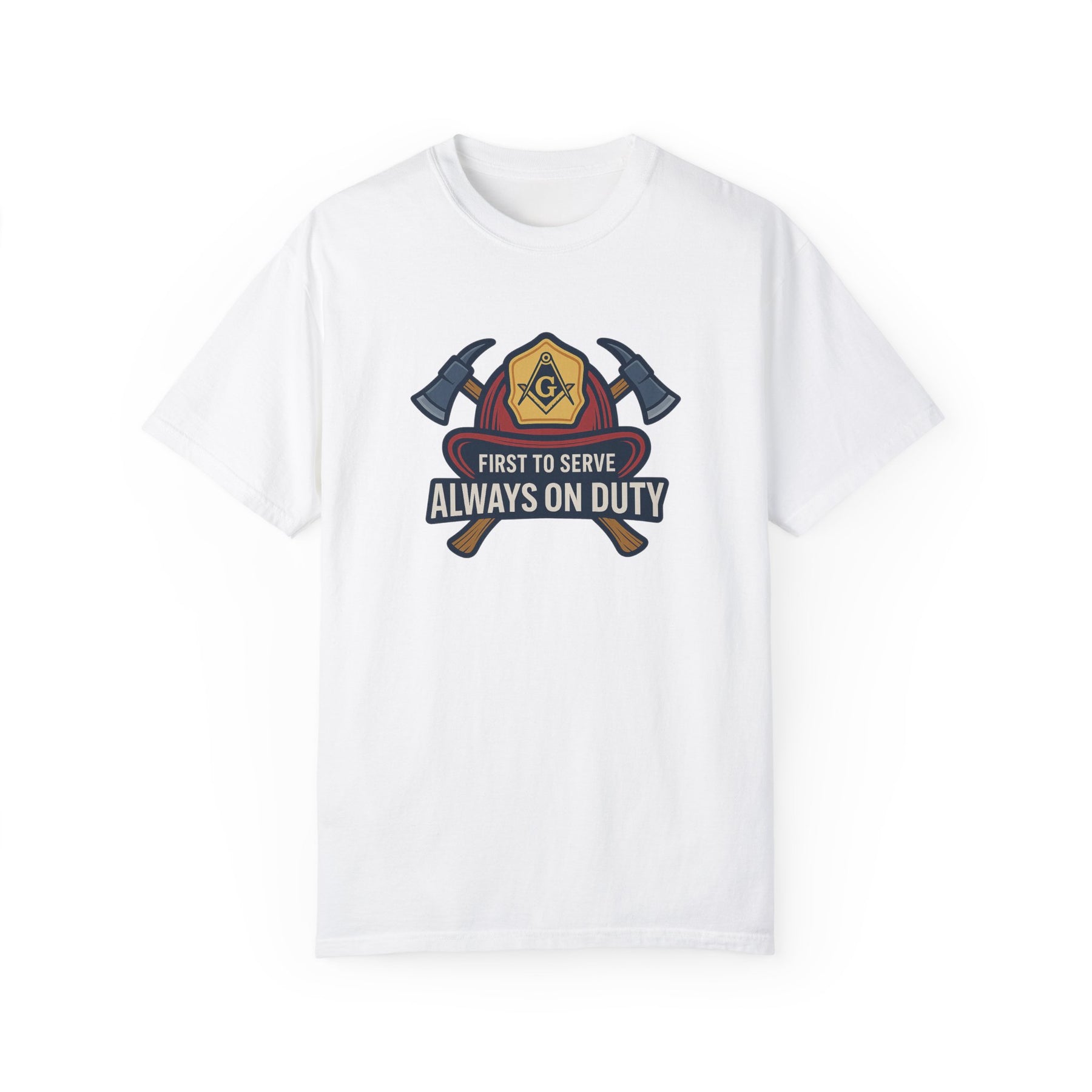 Master Mason Blue Lodge T-Shirt - Garment-Dyed Firefighter Tee - Bricks Masons