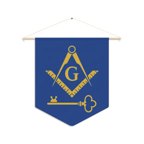 International Masons Pennant - Square and Compass G on Blue Polyester Twill - Bricks Masons