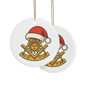 Past Master Blue Lodge Christmas Ornament - Gold Square & Compasses with Quadrant Sun - Bricks Masons
