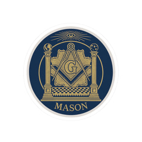 Master Mason Blue Lodge Sticker Decal - Kiss-Cut Blue & Gold With Pillars - Bricks Masons
