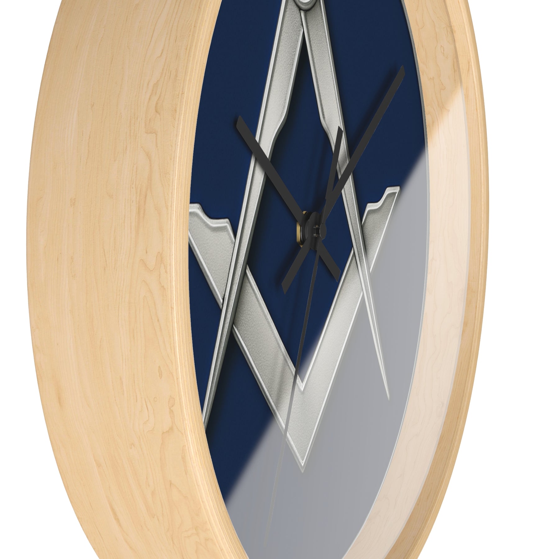 Master Mason Blue Lodge Clock - Minimalist Square & Compass in Wooden Frame - Bricks Masons