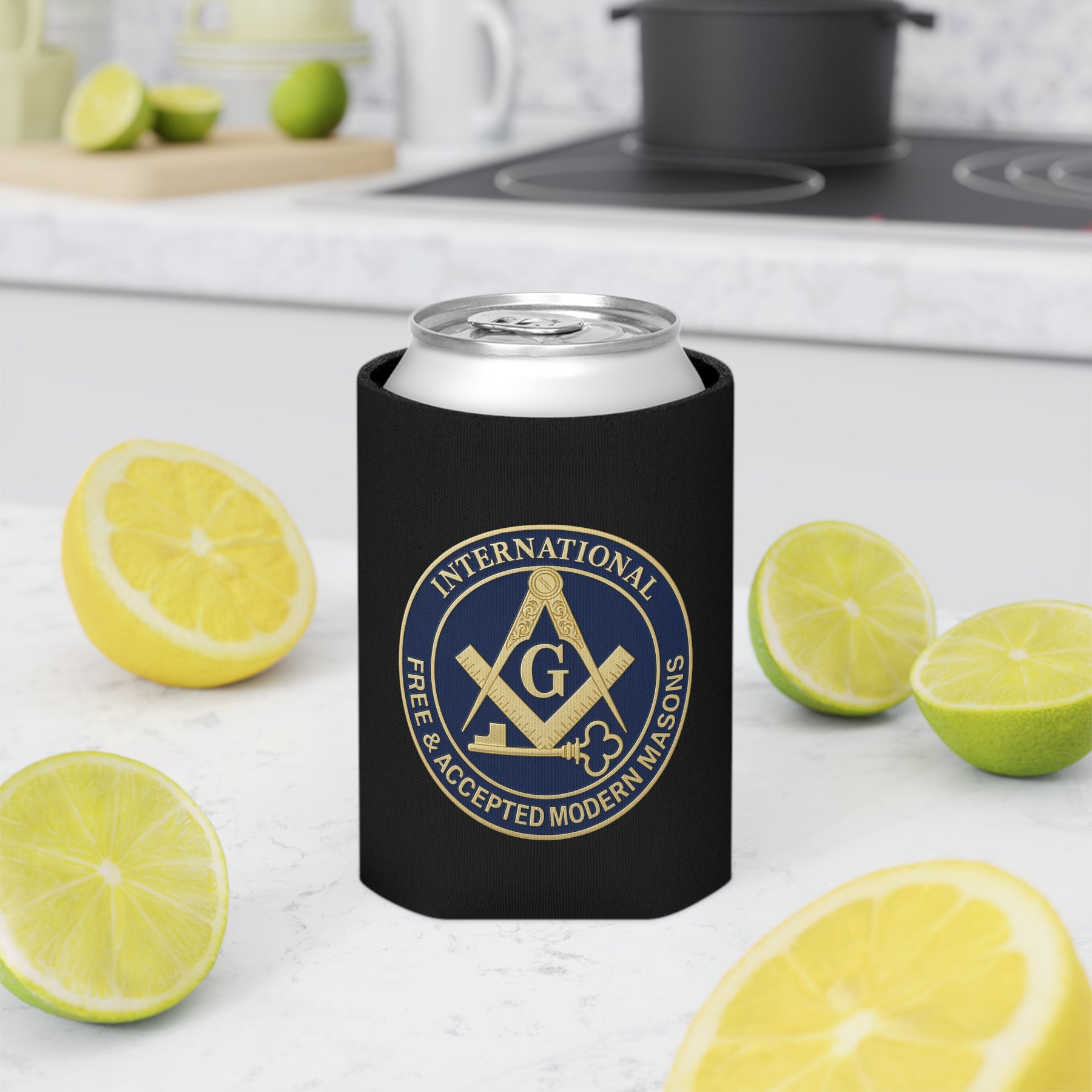 International Masons Can Cooler - Gold Square & Compass G - Bricks Masons
