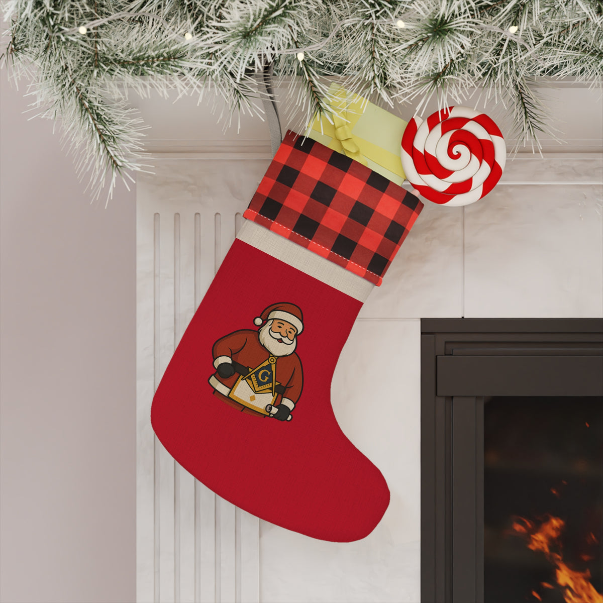 Master Mason Blue Lodge Christmas Stocking - Gold Square & Compass G - Bricks Masons