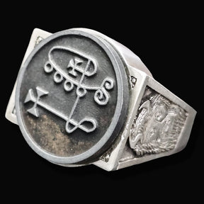 Demon Ring 6 Duke Valefor 72 Demons Lesser Key of Solomon Goetia In Silver 2.2 cm x 1.8 cm 18 Gr Art 1784 - Bricks Masons