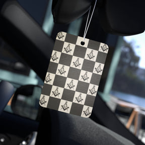 Master Mason Blue Lodge Car Air Freshener - Checkered Square & Compass G Print - Bricks Masons