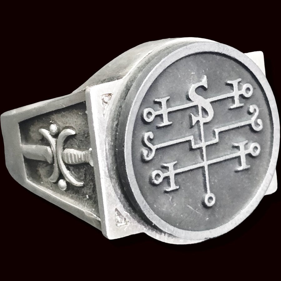 Demon Ring 72 COUNT ANDROMALIUS 72 Demons Lesser Key of Solomon Goetia In Silver 2.2 cm x 1.8 cm 18 Gr Art 1850 - Bricks Masons