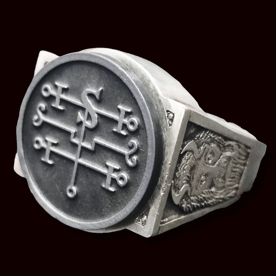 Demon Ring 72 COUNT ANDROMALIUS 72 Demons Lesser Key of Solomon Goetia In Silver 2.2 cm x 1.8 cm 18 Gr Art 1850 - Bricks Masons