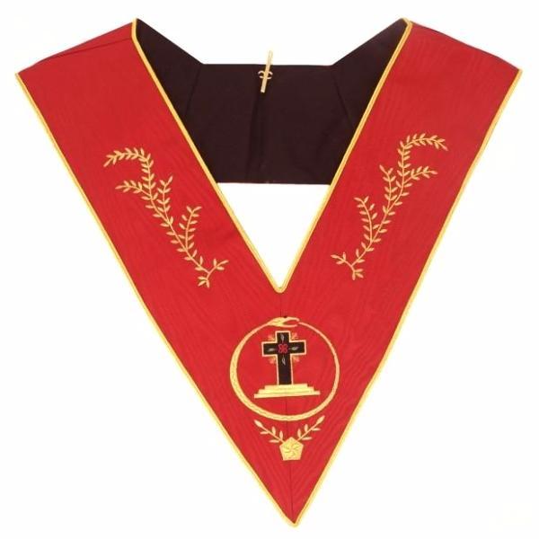 18th Degree Scottish Rite Collar - Red Moire Latin Cross - Bricks Masons
