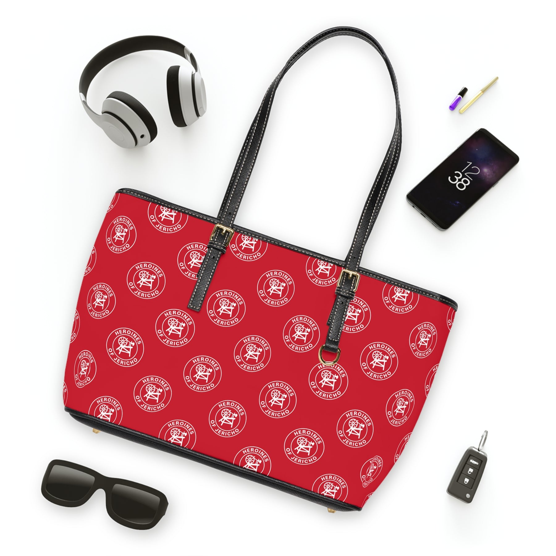 Heroines of Jericho Handbag - Red PU Leather With Ample Interior - Bricks Masons