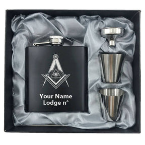 Master Mason Blue Lodge Flask - 2 Shot Glasses & Funnel