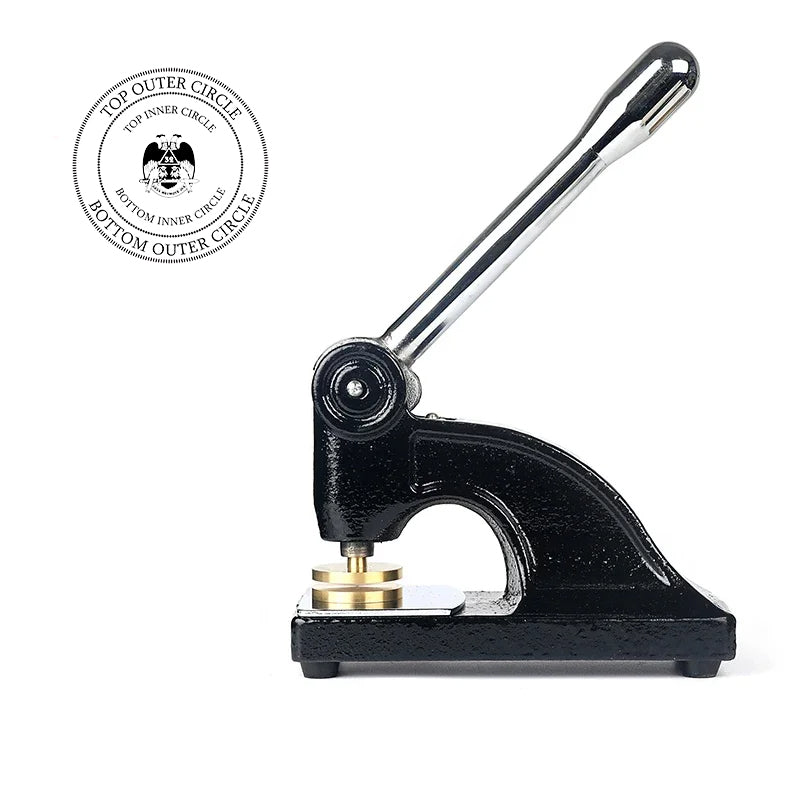 Scottish Rite Long Reach Seal Press - Heavy Embossed Stamp Black Color Customizable - Bricks Masons