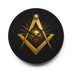 Master Mason Blue Lodge Clock - All Seeing Eye Within Square & Compass - Bricks Masons