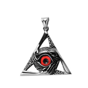 Eye Of Providence Necklace - Silver Stainless Steel Red All Seeing Eye Pendant - Bricks Masons