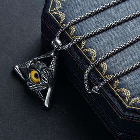 Eye Of Providence Necklace - Silver Stainless Steel Yellow All Seeing Eye Pendant - Bricks Masons