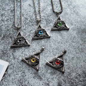 Eye Of Providence Necklace - Silver Stainless Steel White All Seeing Eye Pendant - Bricks Masons