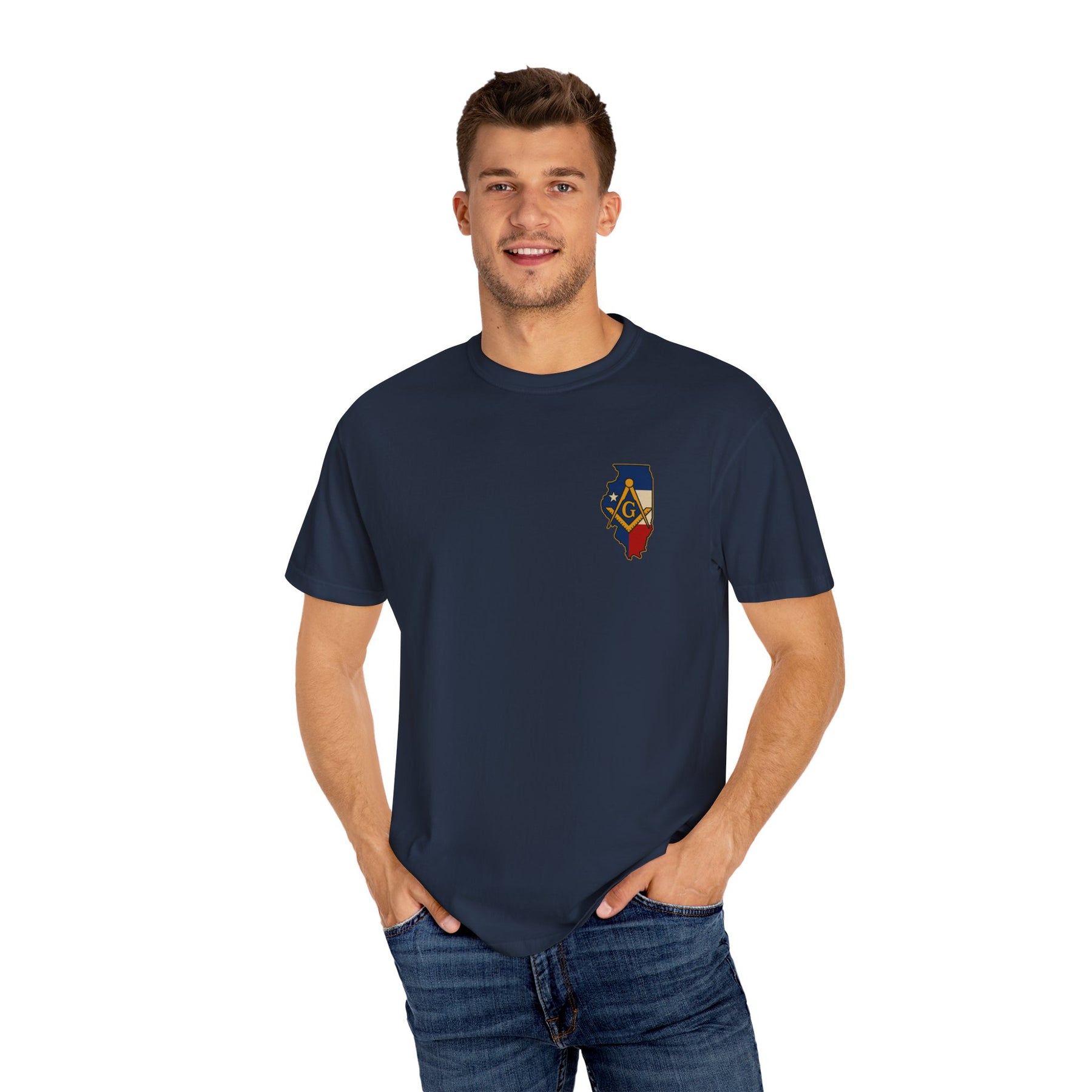 Master Mason Blue Lodge T-Shirt - Garment-Dyed Illinois Mason - Bricks Masons