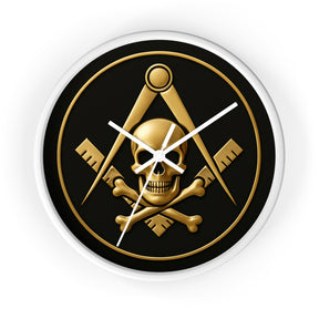 Widows Sons Clock - Square & Compass with Skull Emblem on Wooden Frame - Bricks Masons