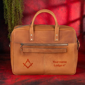 Master Mason Blue Lodge Briefcase - Brown Leather - Bricks Masons