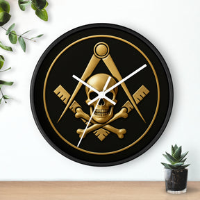 Widows Sons Clock - Square & Compass with Skull Emblem on Wooden Frame - Bricks Masons