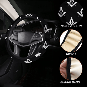 Master Mason Blue Lodge Steering Wheel Cover - White & Gold