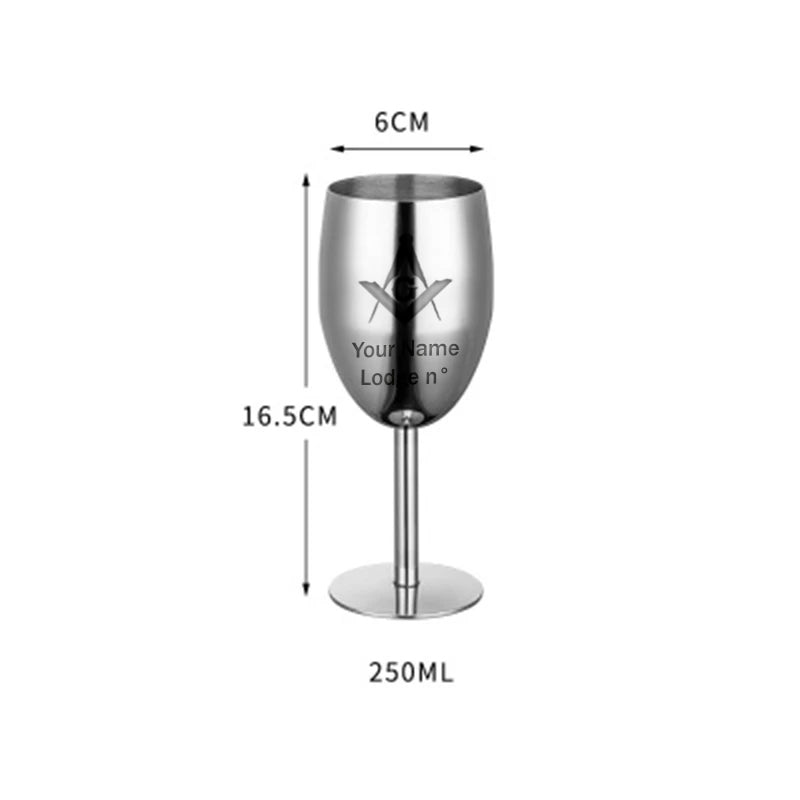 Master Mason Blue Lodge Wine Glass - Stainless Steel Customizable - Bricks Masons