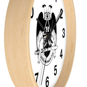 32nd Degree Scottish Rite Clock - Wings Down Wooden Frame - Bricks Masons
