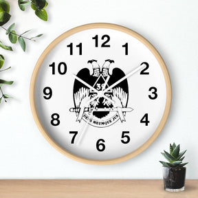 32nd Degree Scottish Rite Clock - Wings Down Wooden Frame - Bricks Masons