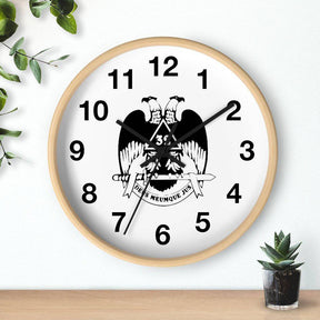 32nd Degree Scottish Rite Clock - Wings Down Wooden Frame - Bricks Masons