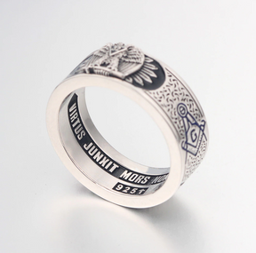 32nd Degree Scottish Rite Ring - 925 Sterling Silver/ 14k Real Gold Eagle - Bricks Masons