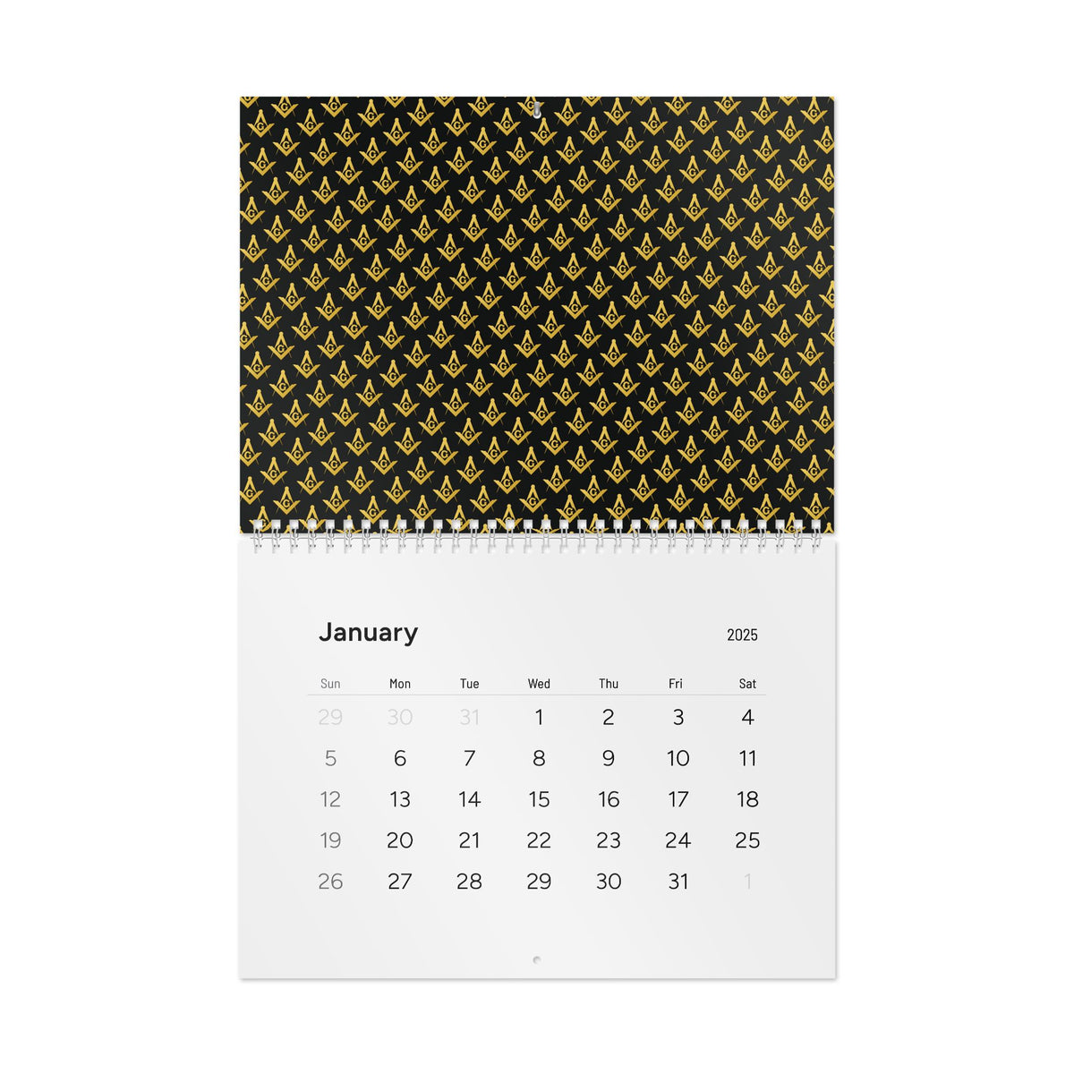 Master Mason Blue Lodge Calendar -  Gold & Black Square and Compass G 2025 Wall Calendar - Bricks Masons