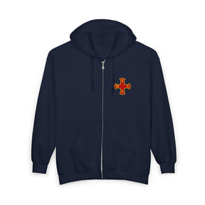Red Cross of Constantine Hoodie - Zip Up Jacket Embroidered Front & Rear - Bricks Masons