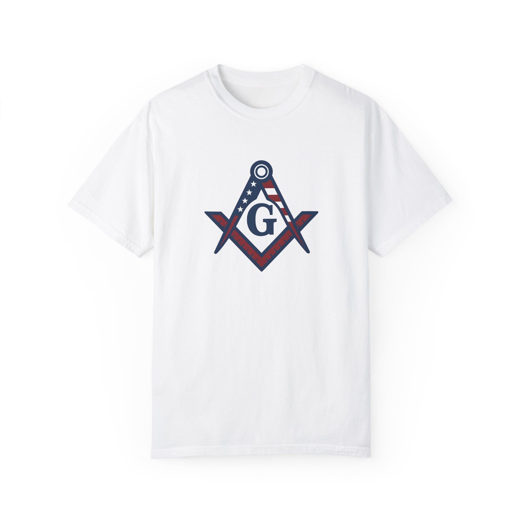 Master Mason Blue Lodge T-Shirt - Garment-Dyed USA Flag Mason - Bricks Masons