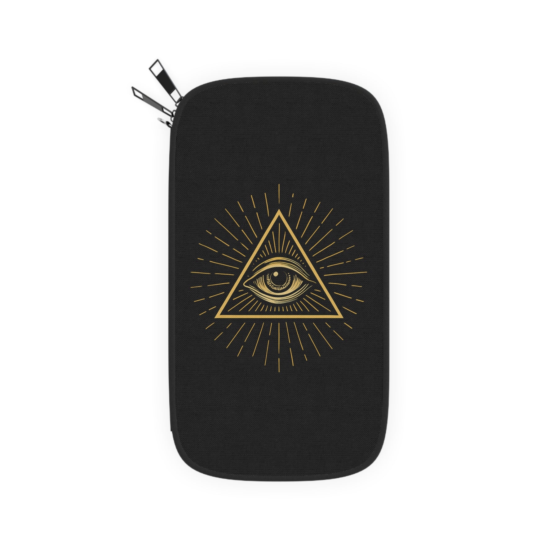 Eye of Providence Passport Wallet - Gold & Black With Shoulder & Wrist Strap - Bricks Masons