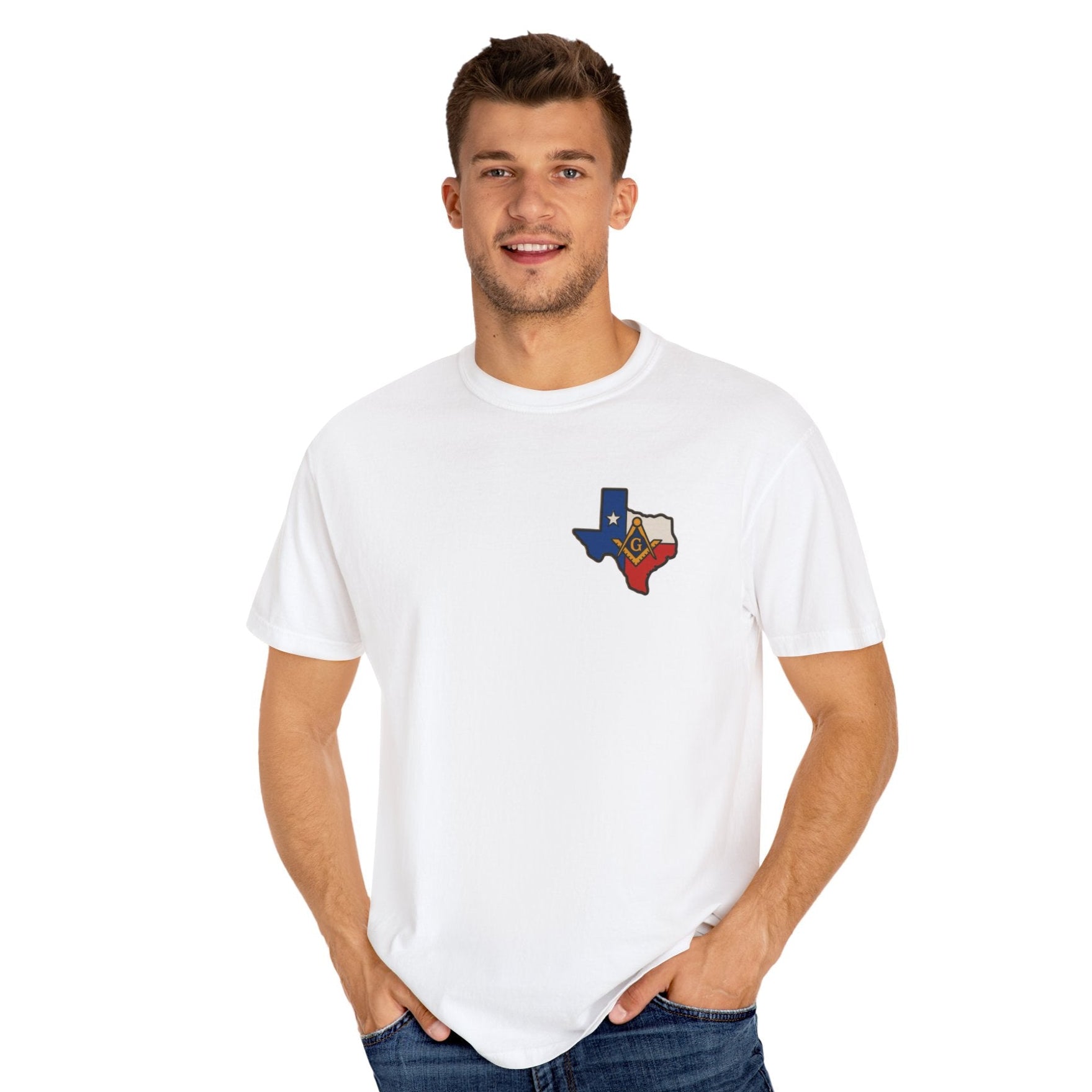 Master Mason Blue Lodge T-Shirt - Garment-Dyed Texas Mason - Bricks Masons