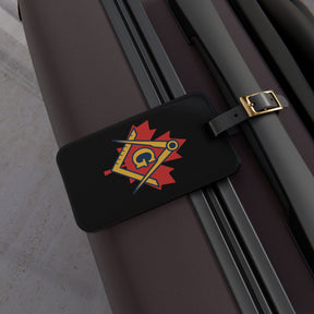Master Mason Blue Lodge Canada Jurisdiction Luggage Tag - Maple Leaf Black Leather Strap - Bricks Masons