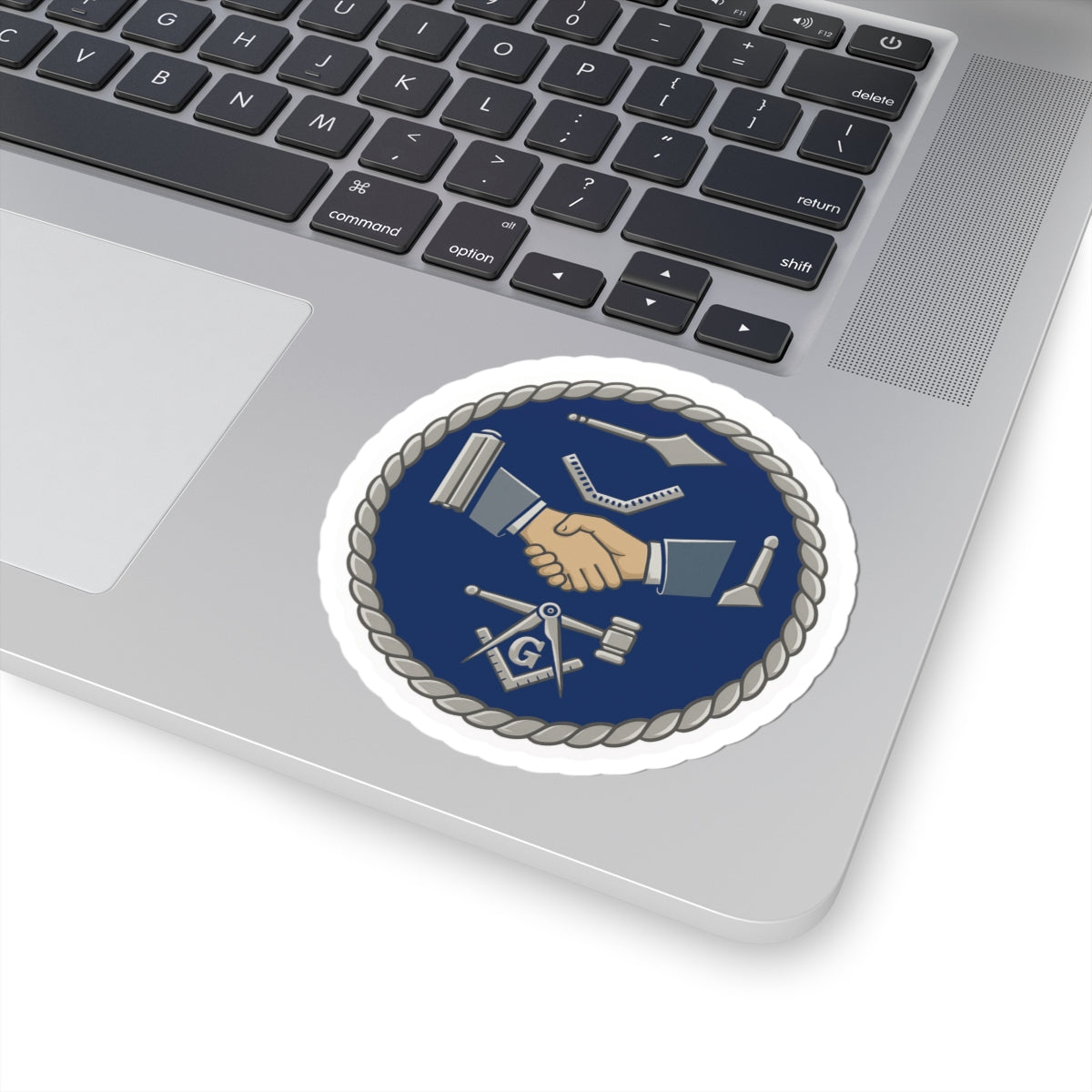 Master Mason Blue Lodge Sticker Decal - Kiss-Cut Blue & Silver Masonic Tools - Bricks Masons
