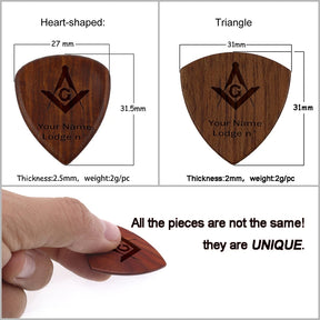 Master Mason Blue Lodge Wood Guitar Pick - Acoustic Electric Bass - Bricks Masons
