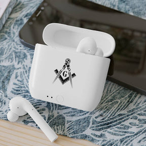 Master Mason Blue Lodge Earbud - White with Square & Compass G