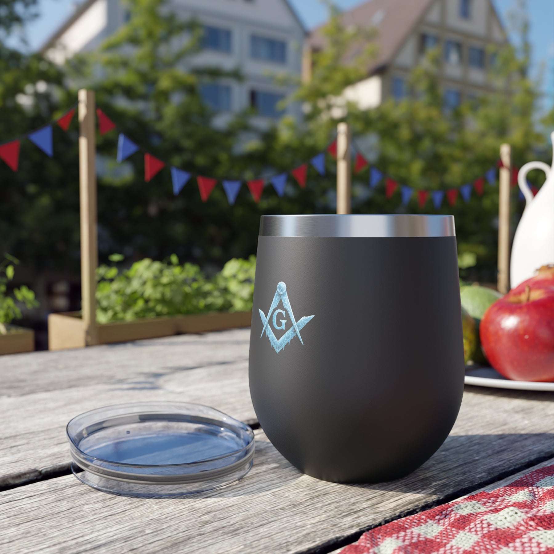 Master Mason Blue Lodge Vacuum Cup - Frosty Square & Compass G Design - Bricks Masons