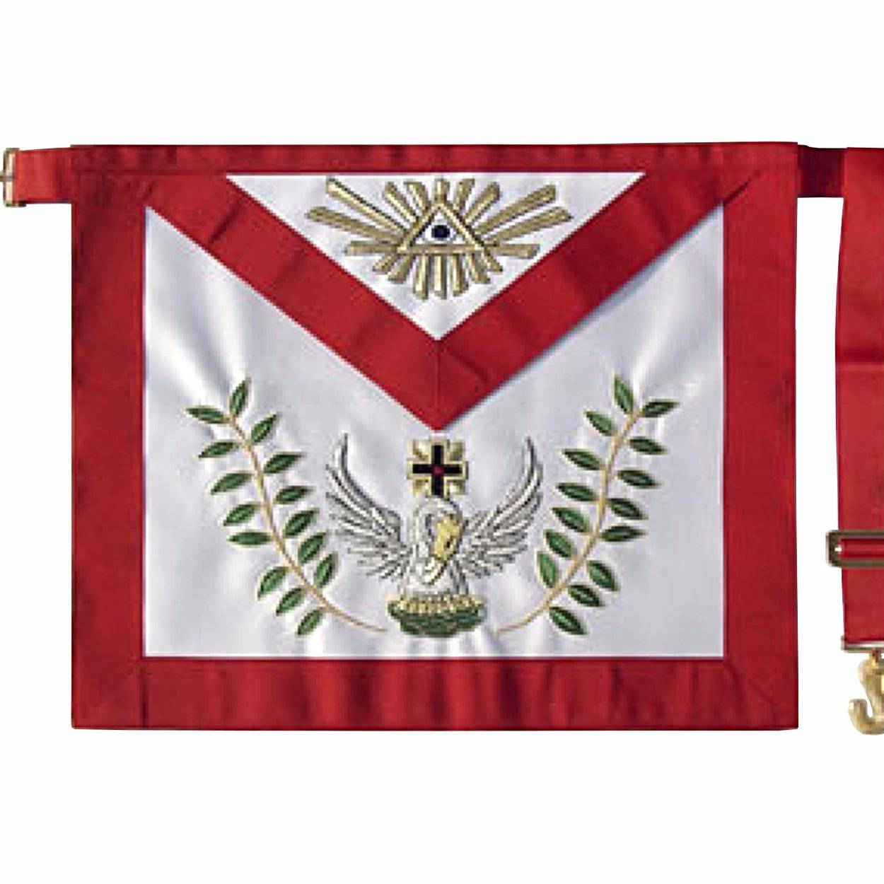 18th Degree Scottish Rite Apron - White & Red Silk Hand Embroidery