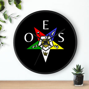 OES Clock - Colorful Star Emblem with OES Lettering on Wooden Frame - Bricks Masons