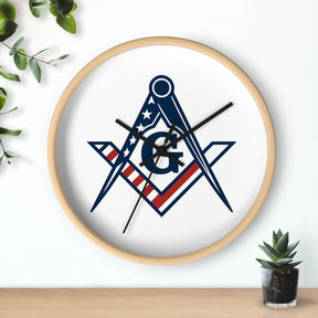Master Mason Blue Lodge Clock - Square & Compass G with American Flag Design - Bricks Masons